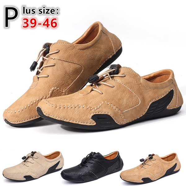 Men Hand Stitching Comfort Lace Up Soft Driving Leather Shoes Casual ...