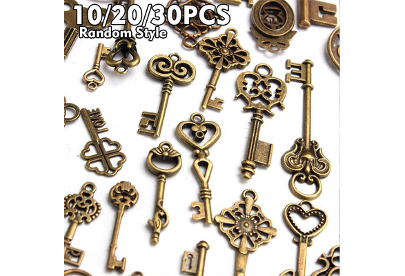 Set Of 69 Vintage Antique Old Look Bronze Keys Fancy Heart Bow Pendant DIY Gift 