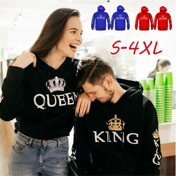 Couple Sweatshirt Couples King Queen Pullovers Printed Hoodies Slim Hooded Sweater