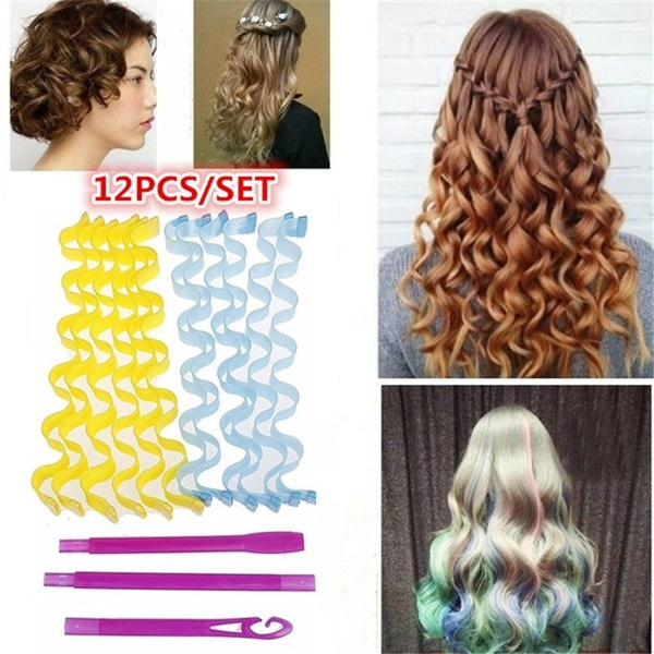 12pcs Magic Hair Curlers DIY Hair Water Wave Magic Curlers Formers Leverage  Spiral Hairdressing Tool 25-65cm | Wish