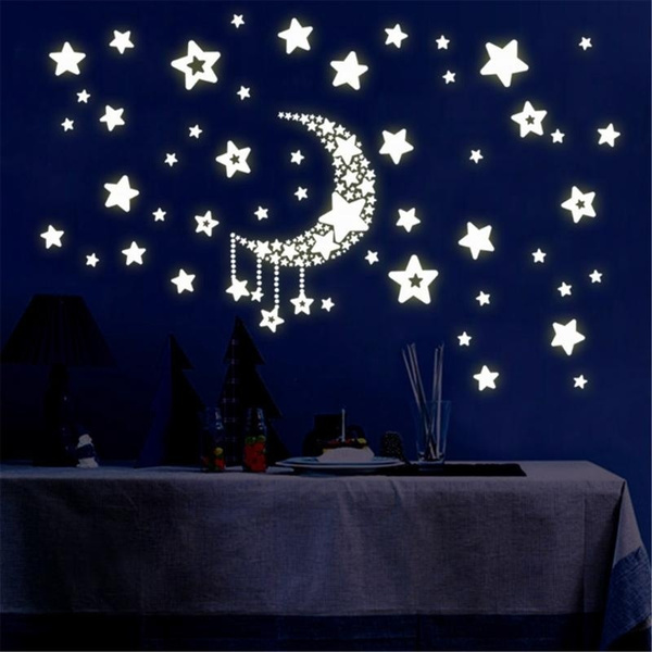 Luminous Glow in the Dark Moon Star Wall Sticker Home Art Decor Kids Room Decal 