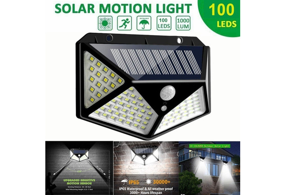 100LEDs Solar Power PIR Motion Sensor Wall Light Outdoor Garden Lamp Waterproof