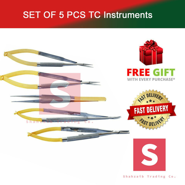 Set De 5 Instruments De Microchirurgie Dentaire Castroviejo 5.5' - Pince à Aiguille, Ciseaux