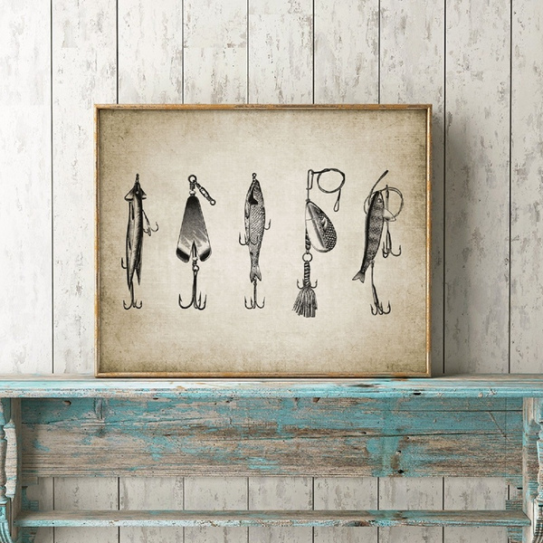 Vintage Fishing Lure Wall Art Canvas Posters Prints Fishing Lure  Illustration Painting Angling Wall Picture Home Decoration