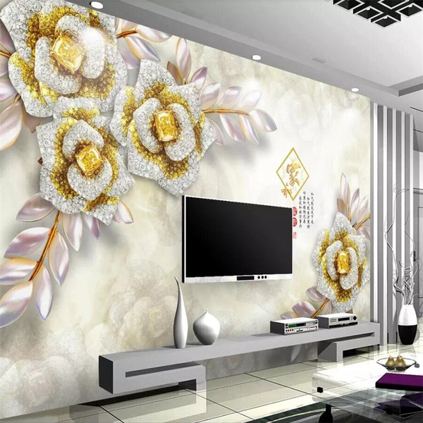 Custom wallpaper new Chinese 3D stereo luxury gold gem flower jewelry background  wall paper mural 3d papel de parede | Wish