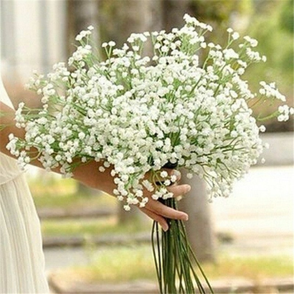 Set of 10 White Bunches Baby'S Breath Artificial Plastic Flowers 