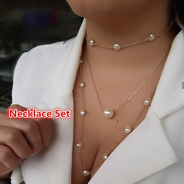 Long Chain Necklace Faux Pearls Copper Y shaped Necklace - Temu