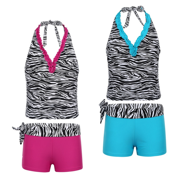 Patterned Tankini and Swim Shorts Set for Girls