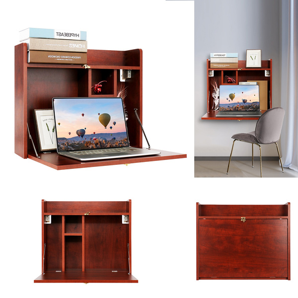 Wall Mounted Floating Folding Office Computer Desk Storage Shelf Home Furniture Wish - Wall Mounted Floating Folding Computer Desk