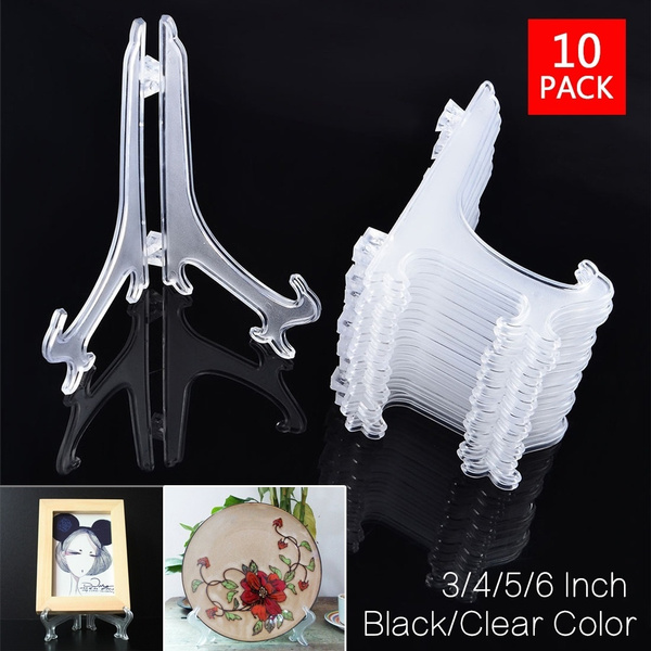 Clear Black Display Easel Stand Plate Bowl Picture Frame Photo Pedestal Holder 