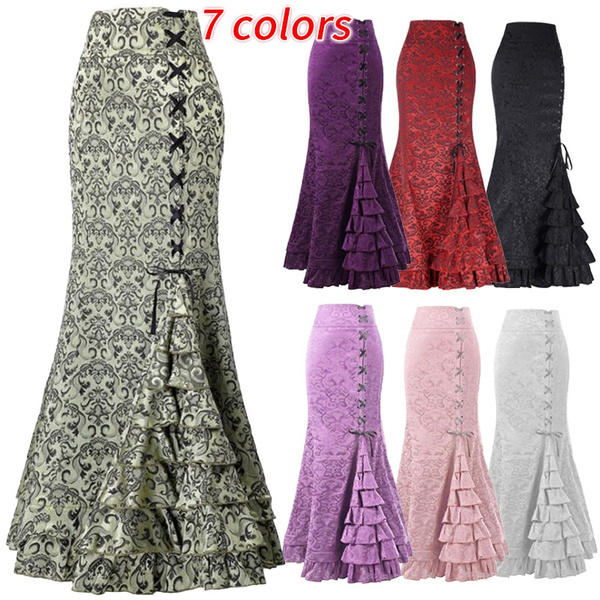 7 Colors Women's Vintage Gothic Victorian Fishtail Skirt Steampunk Long ...
