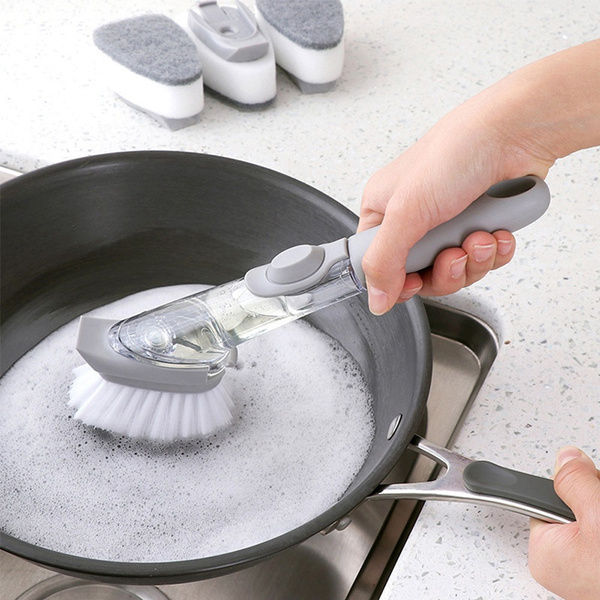 Kitchen Sink Scrubber Automatic Sponge Dishwasher Brush Long Handle Pot  Brush Dish Bowl Washing Cleaning Brush Soap Dispenser