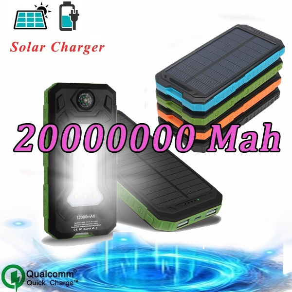Portable 500000mah Dual-USB powerbank Waterproof Solar Power Bank