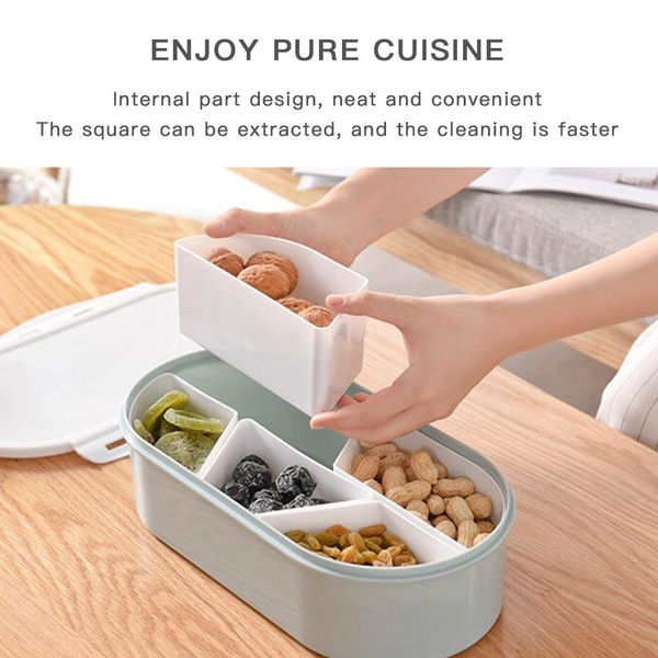 1PC 5 Compartment Plastic Food Storage Organizer Nut Serving Container  Divided Camping Snack Plate Dish Platter with Cover