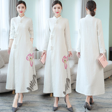 Women, linen dress, Cotton, Chinese