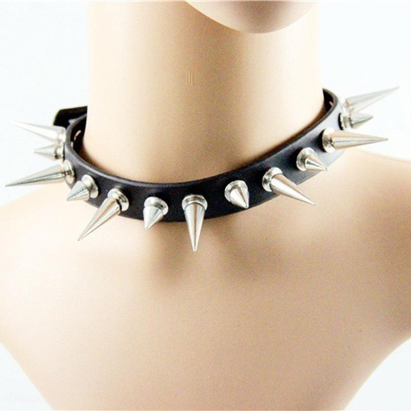 New O-Round Punk Rock Gothic Chokers Women Men PU Leather Silver Color  Spike Rivet Stud Collar Necklace Statement Steam Punk Party Jewelry