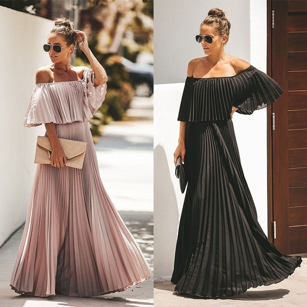 Off the shoulder on sale pleated maxi dress