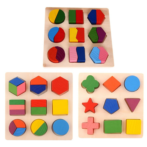 Kids Baby Wooden Geometry Block Puzzle Montessori Early Learning Educational Toy 