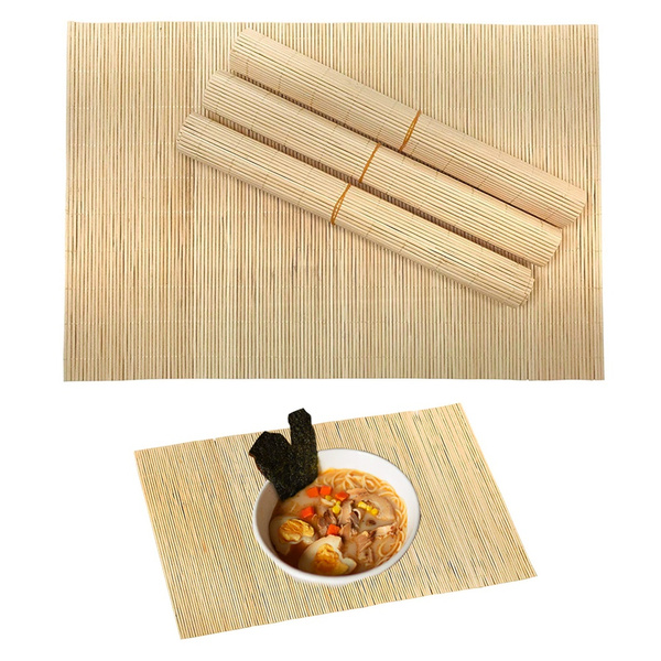 4 Pack Natural Rollup Bamboo Placemats Rectangle Dining Table Oriental Mat Decor 