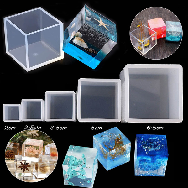 Transparent Square Cube Silicone Mould Crystal UV Epoxy Resin Molds DIY Making~ 