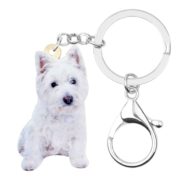 Acrylic West Highland Terrier Dog KeyChains For Women Wallet Animal Jewelry Gift 