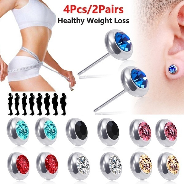 2Pairs/4pcs Fashion Micro-magnetic Earrings Hypoallergenic Diamond Stud Earrings Steel Earrings Fat Burning Magnetic Therapy To Lose Weight Wish