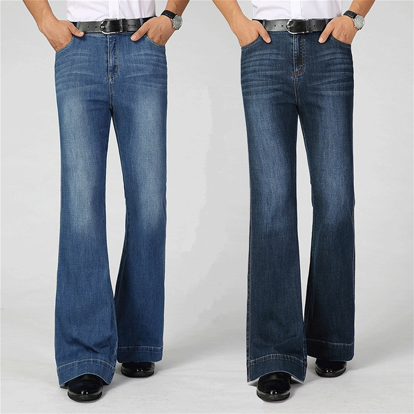 Men Bell Bottom Jeans Flared Denim Pants 60s 70s Vintage Wide Leg ...