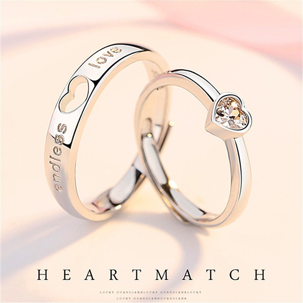 His and Her Heart Match Promise Ring S925 Sterling Silver Open