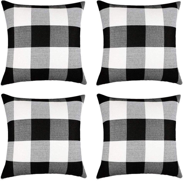 Throw Pillow Covers 18x18,Buffalo Check Plaid Cotton Linen Pillow Cases,Farmhouse Black White