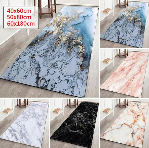 Marble 3D Printing Bathroom Runner Rug Long Bath Mat Non-Slip