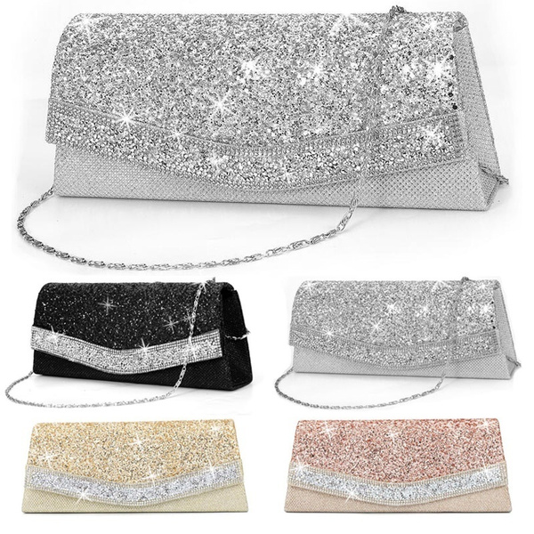 Women Prom Sequin Handbag Evening Party Bag Clutch Evening Bag Glitter Chain Bag Ladies Wedding Party Shoulder Bag Clutch Bag Wish