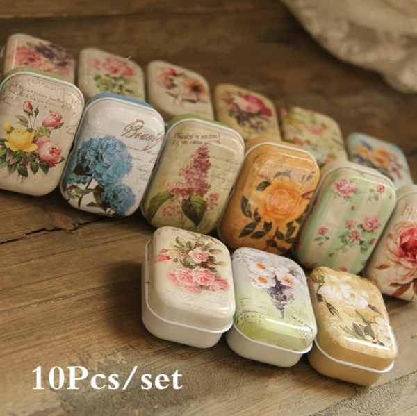 10Pcs/set Mini Floral Printed Tin Box Home Decorative Storage Boxes Cute  Coins Tea Case