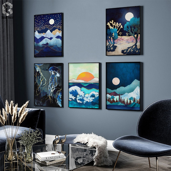 Nordic Moon Canvas Print Poster Abstract Painting Wall Art Picture Home Decor 