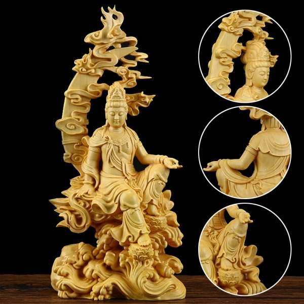 China Art Wood KWAN YIN BUDDHA Collection  Rosewood Carving  Statue FENG SHUI 