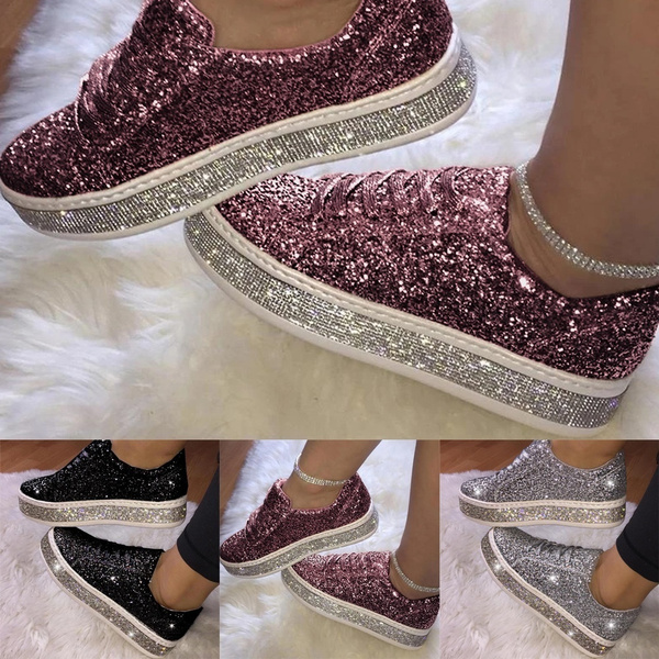 New Fashion Walking Shoes for Women Glitter Bling Crystal Platform