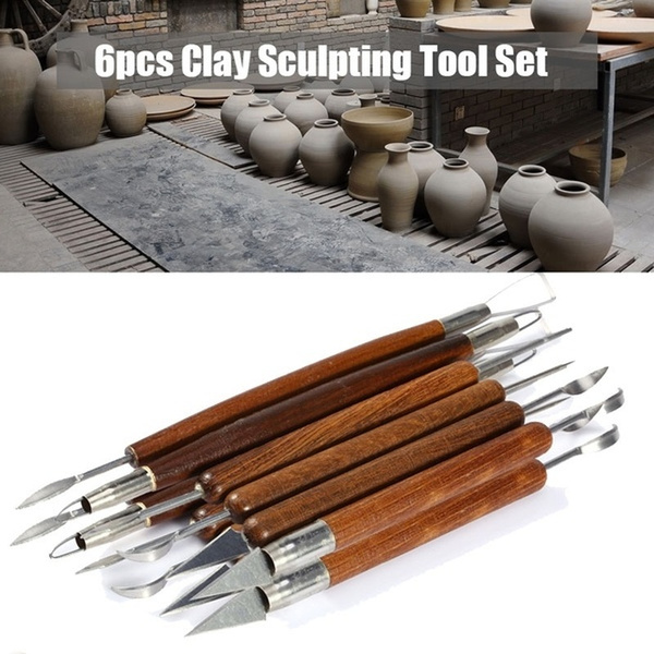 6Pcs/Set Wooden Handle Clay Wood Sculpting Tools Smoothing Wax