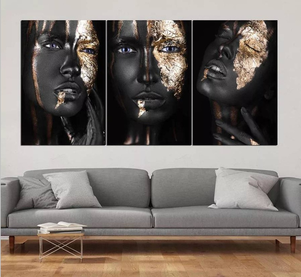 African Art Black and Gold Woman Oil Painting on Canvas Cuadros Posters ...
