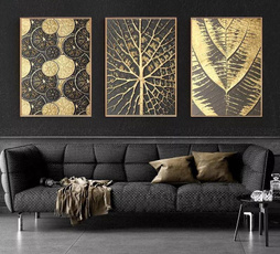 golden, Plants, modern abstract oil painting, Home Decor