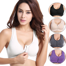 Women Zipper Push Up Sports Bras Plus Size Padded Wirefree Breathable Sports Tops Fitness Gym Yoga Sports Bra Top
