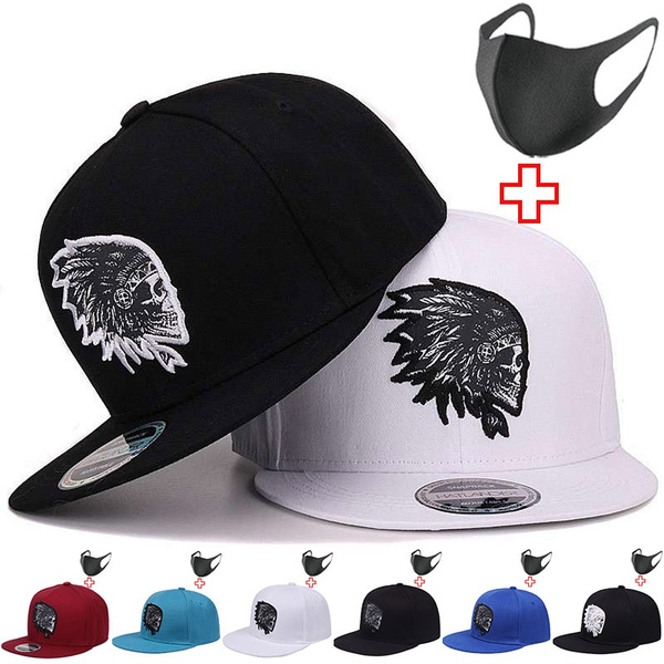 Fashion skull baseball cap hip hop snapback cap outdoor sports cap rap flat  baseball cap men and women sports cap black adjustable cotton hat