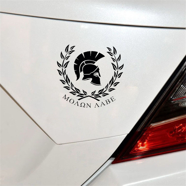 Adesivo Vinile Per Auto &ndash; Teschio Con Elmo Spartano E Bandiera USA &ndash; Molon Labe &ndash; Opaco