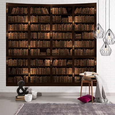 Retro Bookcase Tapestry Wall Hanging, Bookcase Wall Art