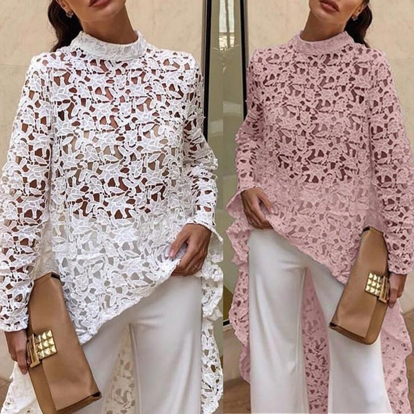 S-2XL imrusan Women/'s Lantern Long Sleeve Round Neck High Low Asymmetrical Irregular Hem Casual Tops Blouse Shirt Dress