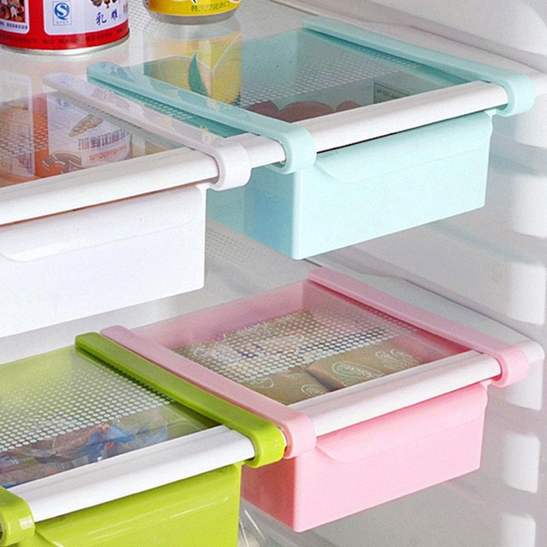 Rack Shelf Holder Slide Kitchen Fridge Freezer Space Saver Organizer Storage Box 