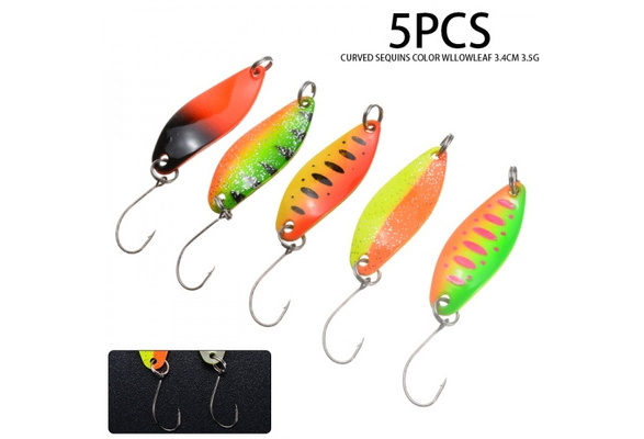 5Pcs Sequin Willow Leaves Fishing Lures Trout Blinker Hard Baits Single  Hook
