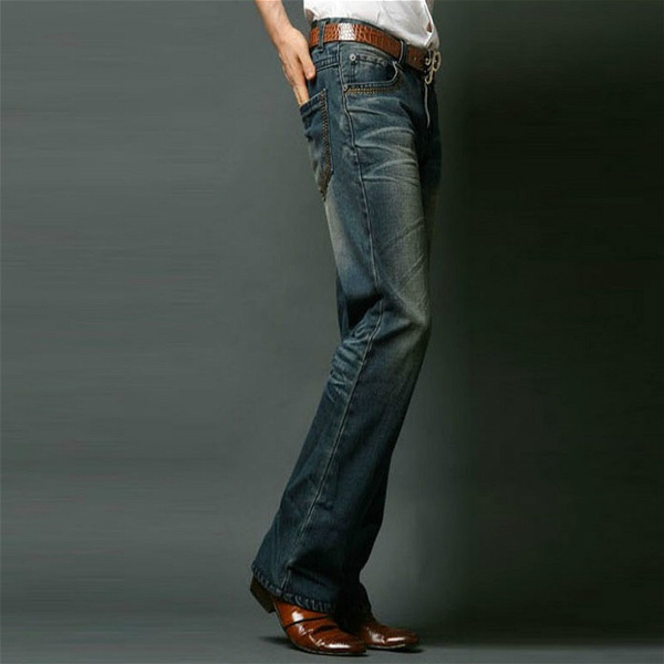 Men Bell Bottom Jeans Vintage Flared Denim Pants 60s 70s Retro Long Trousers  Slim Fit