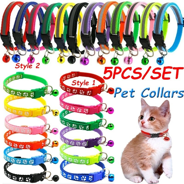 5PCS/SET Nylon Pet Dog Collar Necklace With Bell Cat Collar Footprint ...