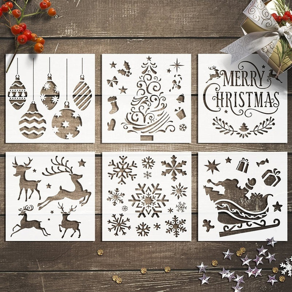 Christmas Stencils Reusable Painting Drawing Stencil Template for Floor Wall Tile Fabric Furniture Gift Card DIY Art Projects 5x5 Inch 32 Pack 