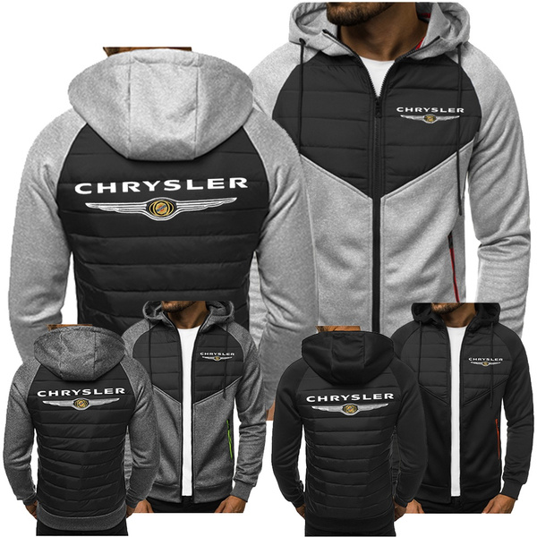 Chrysler Mens Printed Hoodie Mens Sports Hooded Jacket Autumn and Winter  Casual Zipper Warm Jacket Long-sleeveTops