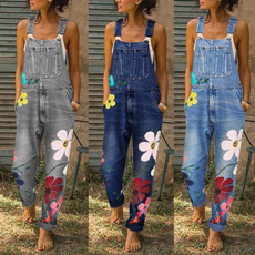 Flowers, jumpsuitromper, jeanjumpsuit, Denim
